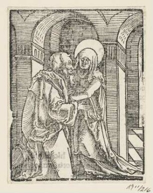Joachim und Anna an der Goldenen Pforte, aus: Johann Eck, "Quintae partis Iohan Eckii in Lutherum et alios", Augsburg 1534, S. 162 verso