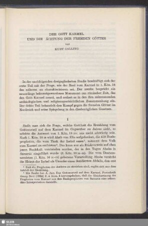 Der Gott Karmel Und Die Ächtung Der Fremden Götter