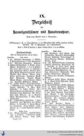 Verzeichniß der Hauseigenthümer und Hausbewohner.