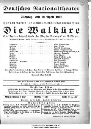 Die Walküre Erster Tag des Bühnenfestspiels „Der Ring des Nibelungen“