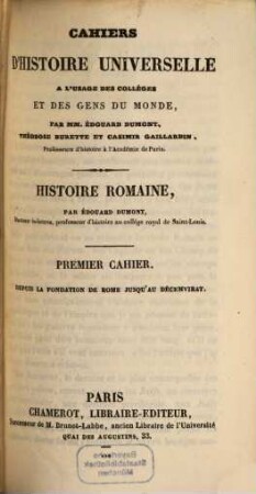 Histoire Romaine, 1. Depuis la fondation de Rome jusqu'au décemvirat