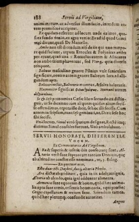 Servii Honorati, Differentiæ Vocum. Ex Commentarius Ad Virgilium.