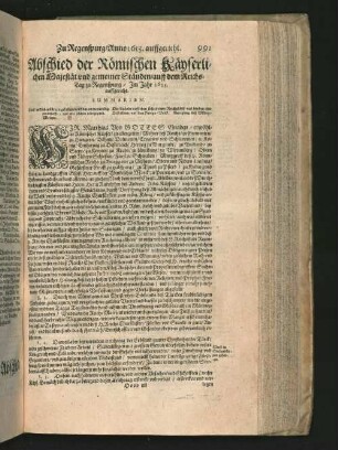 Abschied der Römischen Käyserlichen Majestät/ und gemeiner Ständen/ ... [U.a.]