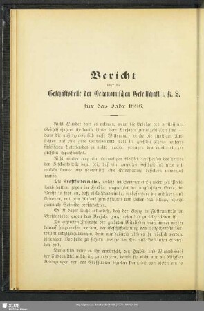 Bericht über die Geschäftsstelle der Oekonomischen Gesellschaft i K. S. für das Jahr 1896