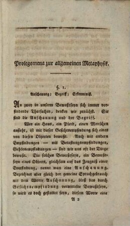 Prolegomena zur allgemeinen Metaphysik : Als Einladungsschrift zur würdigen Feyer des Weihnachtsfestes