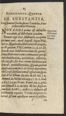Exercitatio Quarta. De Substantia.