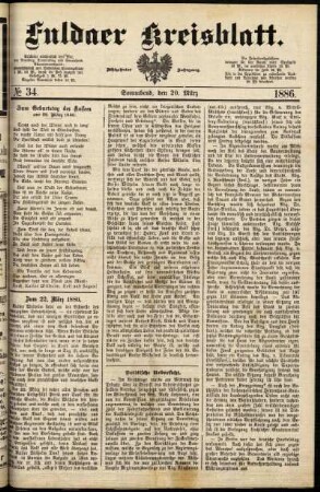 Erste Ausgabe vom Samstag, den 20. März 1886.