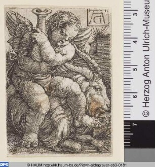 Putto mit Vase auf Ziegenbock