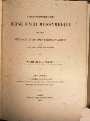 Naturwissenschaftliche Reise nach Mossambique : auf Befehl seiner Majestät des Königs Friedrich Wilhelm IV in den Jahren 1842 bis 1848 ausgeführt, A,V