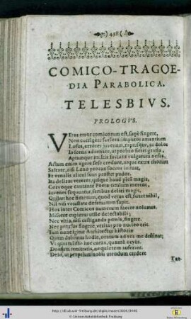 Comico-tragoedia parabolica. Telesbius.