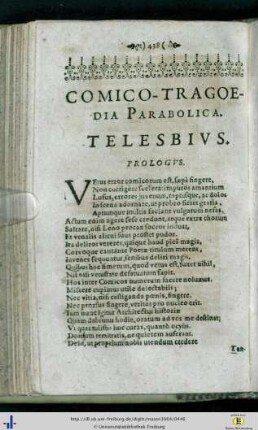 Comico-tragoedia parabolica. Telesbius.