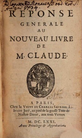 Réponse generale au nouveau livre de M. Claude