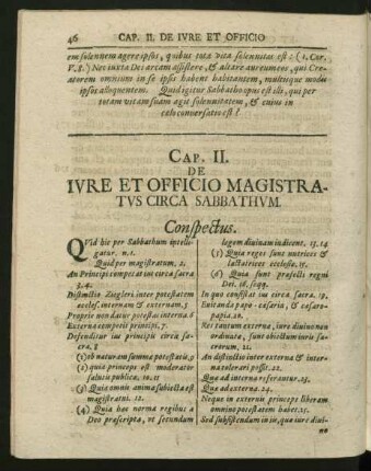 Cap. II. De Iure Et Officio Magistratus Circa Sabbathum.