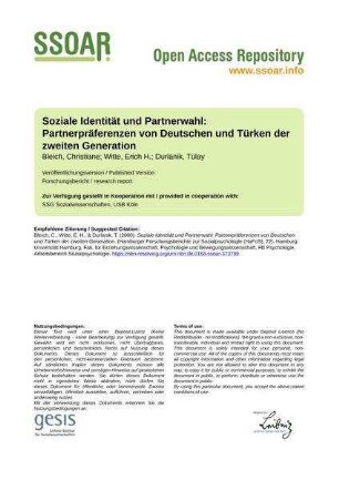 Soziale Identität und Partnerwahl: Partnerpräferenzen von Deutschen und Türken der zweiten Generation