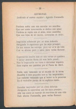 Estrofas : Dedicada al eximio escritor: Agustín Fontanella