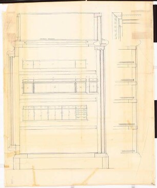 Reichsluftfahrtministerium, Berlin: Ausstellungsraum L4 (EG), mutmaßlich Vitrinen-Verkaufstisch: Ansichten, Details