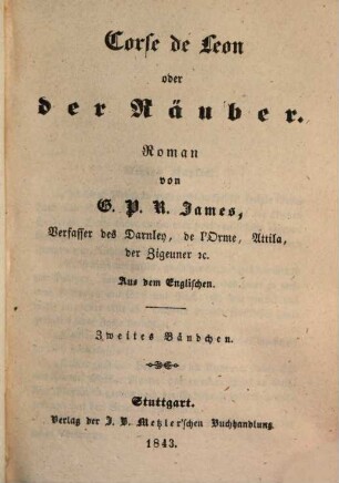 G. P. R. James' Romane, 72. Corse de Leon oder der Räuber ; 2