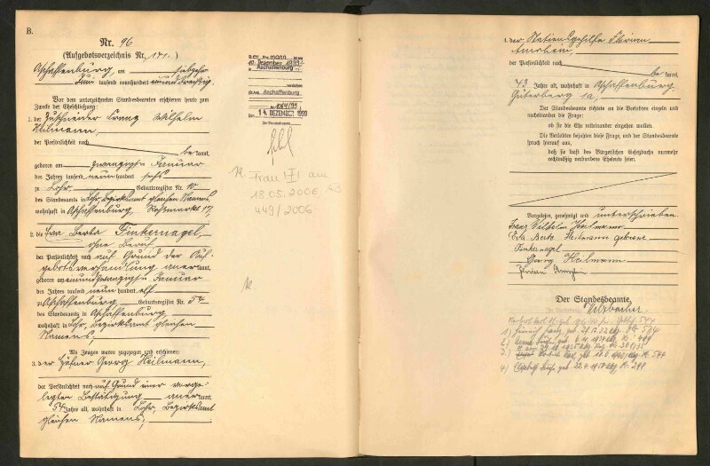 Standesamtsbuch der Stadt Aschaffenburg: Eheschließungen 252/1930 - 130/1931
