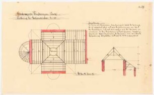 Herz Jesu Kloster, Fünfbrunnen (Cinqfontaines): Details der Ankerung der Dachkonstruktion, Grundriss 1:100 der Klosterkapelle