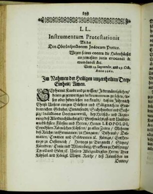 LL. Instrumentum Protestationis Wieder Den Ober Inspectorem Jodocum Protten. [...]