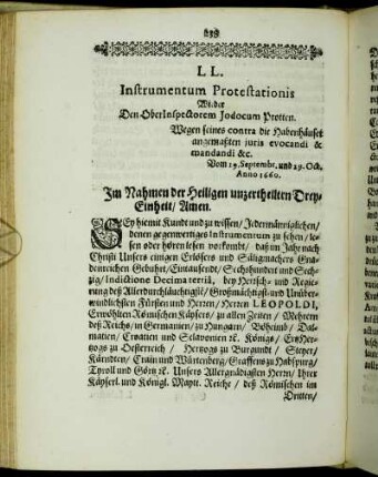 LL. Instrumentum Protestationis Wieder Den Ober Inspectorem Jodocum Protten. [...]
