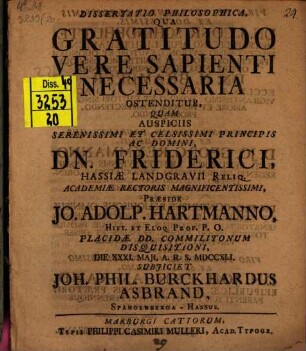 Diss. philos. qua gratitudo vere sapienti necessaria ostenditur