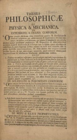 Theses philosophicæ ex physica & mechanica.