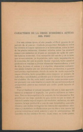 Caracteres de la crisis económica actual del Perú