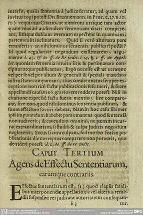 Caput Tertium Agens de Effectu Sententiarum, earumque contrariis