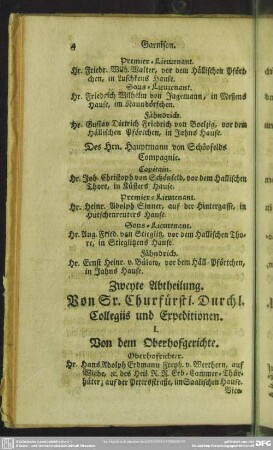 Zweyte Abtheilung. Von Sr. Churfürstlichen Durchl. Collegiis und Expeditionen