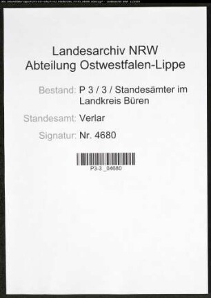 Sterberegister Standesamt Verlar