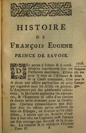 Histoire Du Prince Eugene De Savoye, General En Chef Des Armées De L'Empereur Charles VI.. 2