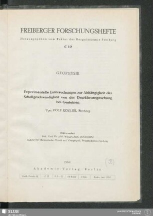 Experimentelle Untersuchungen zur Abhängigkeit der Schallgeschwindigkeit von der Druckbeanspruchung bei Gesteinen
