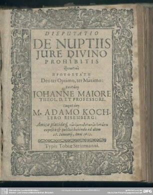 Disputatio de nuptiis jure divino prohibitis