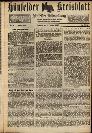 Zweite Ausgabe vom Samstag, den 08. Januar 1927.
