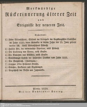 Merkwürdige Rückererinnerung älterer Zeit und Ereignisse der neueren Zeit, 1830