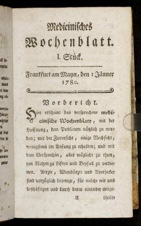 I. Stück. Frankfurt am Mayn, den 1 Jänner 1780. - V. Stück. Frankfurt am Mayn, den 29 Jänner 1780.