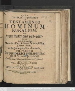 Dissertatio Juridica De Testamento Hominum Ruralium