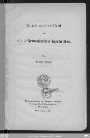 Suwâʿ und al-ʿUzzâ und die altjemenischen Inschriften