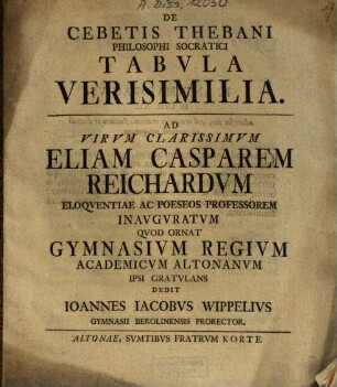 De Cebetis Thebani philosophi Socratici tabula verisimilia