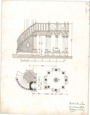 Stegmann, Carl von; Zeichnungen für Publikationen - Kanzel im Dom zu Siena (Grundrisse, Ansicht)