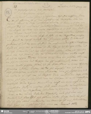 Eigenh. Brief von Christian Lassen an August Wilhelm von Schlegel, London, 04.05.1824