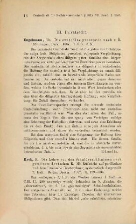 Zentralblatt für Rechtswissenschaft : Monatsschrift des Internationalen Institutes für Bibliographie der Rechtswissenschaft e.V.. 7. 1887/88