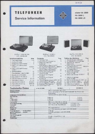 Bedienungsanleitung: Telefunken Service Information für mister hit 2000, Hit 2000 L und Hit 2000 LS