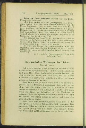 Die chemischen Wirkungen des Lichtes