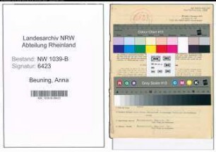 Entnazifizierung Anna Beuning , geb. 27.06.1911 (Buerohilfe)