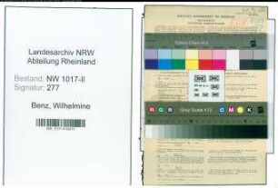 Entnazifizierung Wilhelmine Benz , geb. 18.08.1891 (Hausmeisterin)