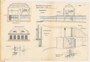 Wassereinlauf mit Werkkanal Monatskonkurrenz Februar 1913: Einlassbauwerk: Grundriss, Aufriss Ansicht Seeseite, Längsschnitt, Querschnitt 1:100; Details 1:25