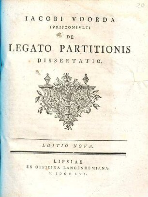 Iacobi Voorda Ivrisconsvlti De Legato Partitionis Dissertatio