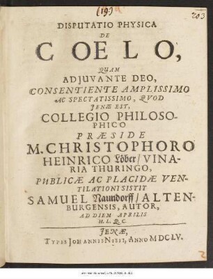 Disputatio Physica De Coelo